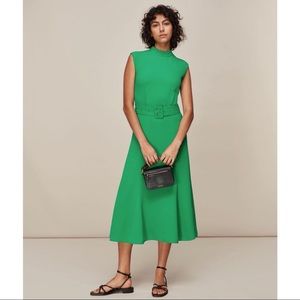 Whistles Green Midi Belted Dress
